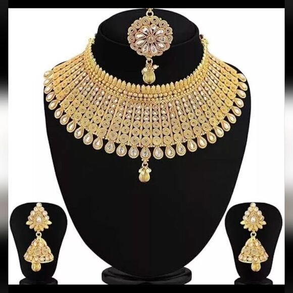 Indian Bridal Wedding Bollywood choker Traditional Necklace Women Gold Plate Hc - Picture 1 of 2